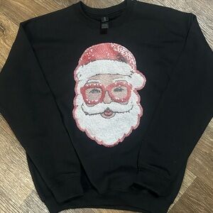 NEW Gildan Girls Black Santa Sequin Crewneck Sweatshirt